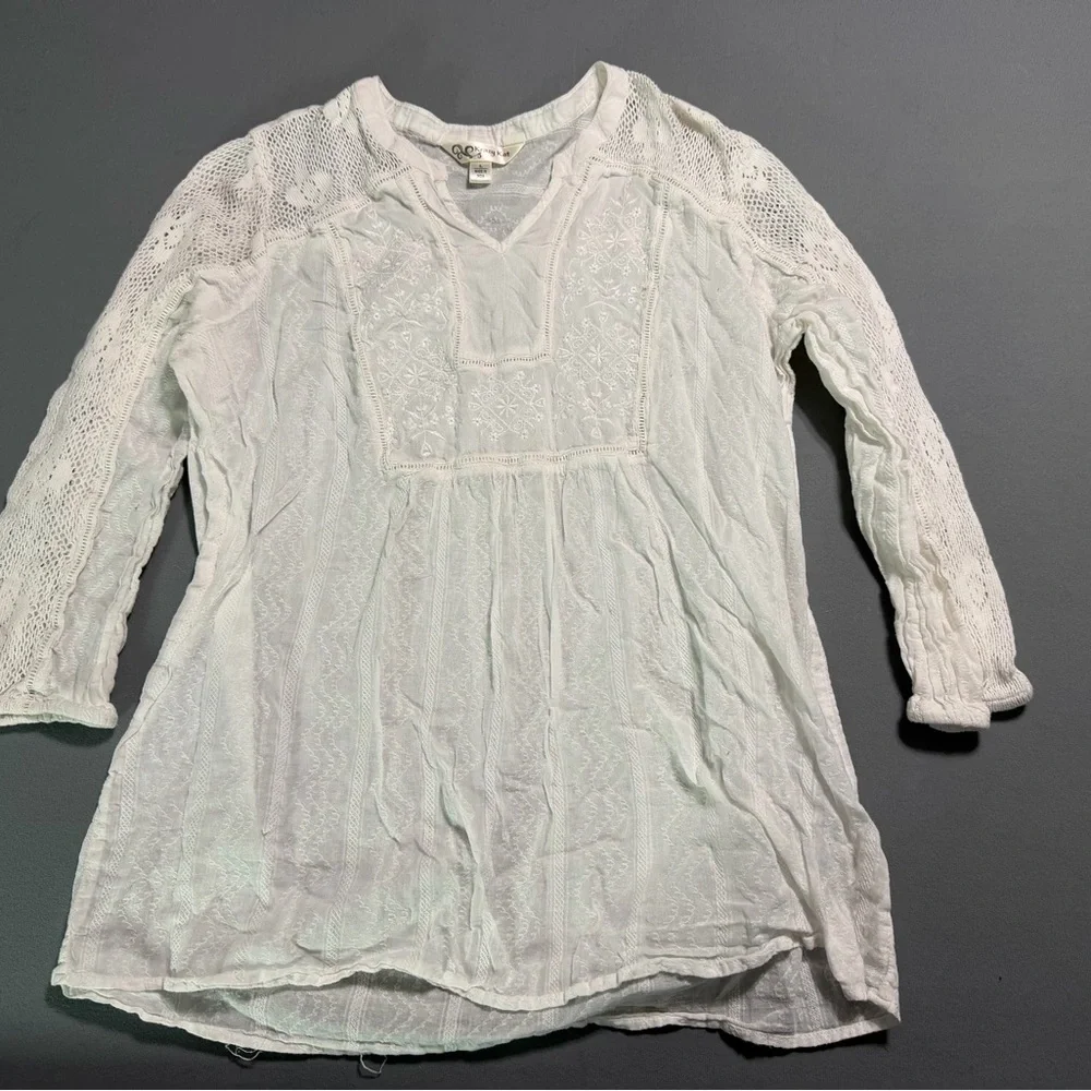 White Lace Tunic Top Boho Cottagecore Embroidered Blouse - Picture 2 of 6